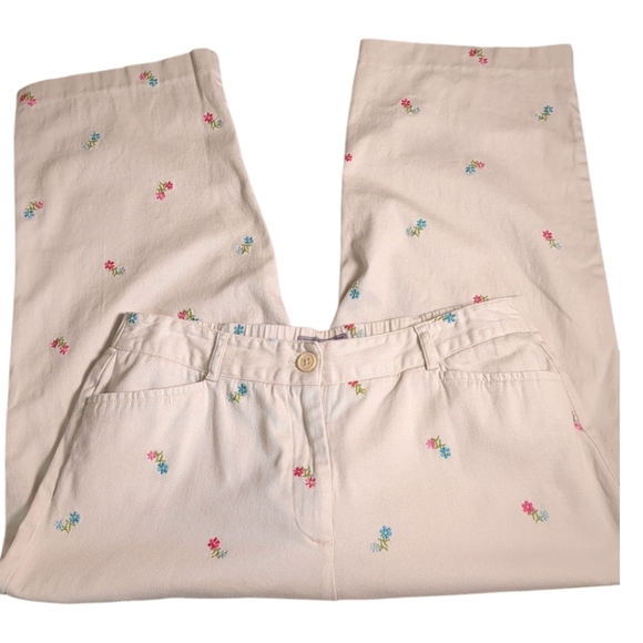 Laura Scott Cottagecore Floral Embroidered Crop Capri Pants Sz 10 - Picture 1 of 4